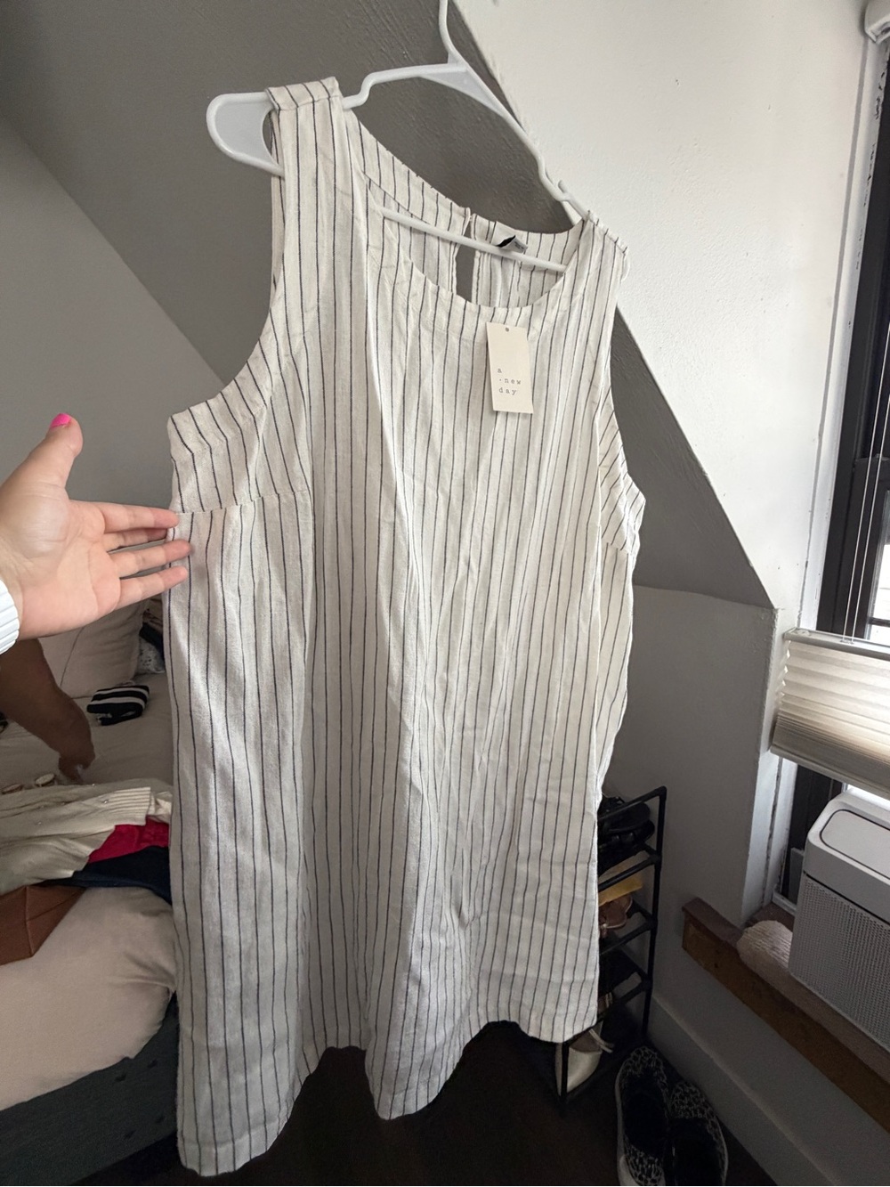 A New Day Sleeveless White Pinstripe Shift Top